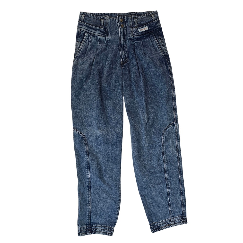 Vintage Bugle Boy 30m Blue Denim High Rise Pleated Tapered Leg Jeans 80s 90s